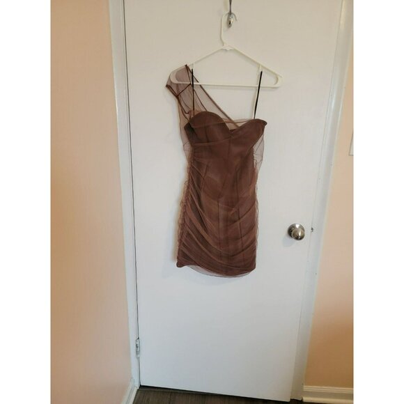 Missguided Dresses & Skirts - Missguided strapless Dress Womens Size 8 Brown Dress 1 meshshoulder prom Wedding